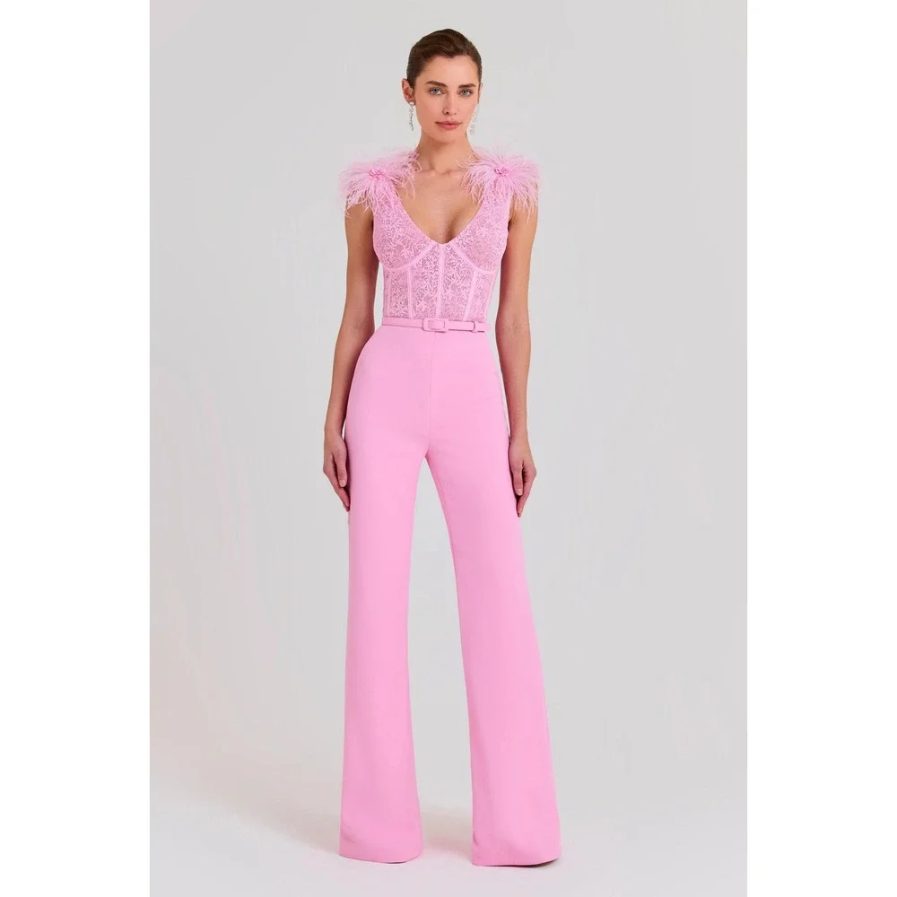 NWT Nadine Merabi Pink Annabelle Sleeveless Lace Jumpsuit - Size 6 - Picture 2 of 14